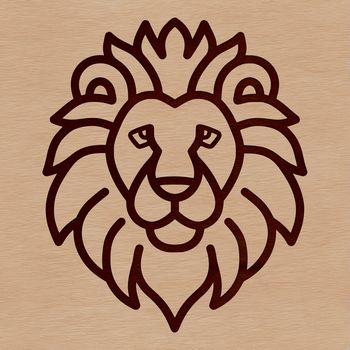 A simple line drawing of a lion's head, typical of a wild animal commonly found on the savannah.
