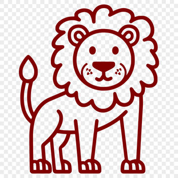 A simple line drawing of a lion standing on its hind legs, depicted in full body form.