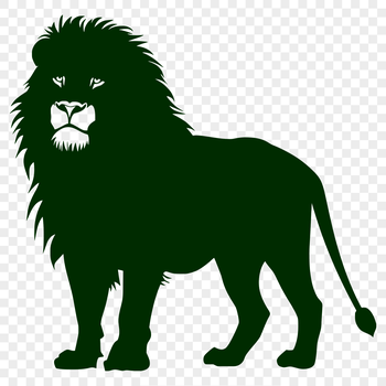 A large male lion standing on four legs, its fur and mane visible in detailed vector form.