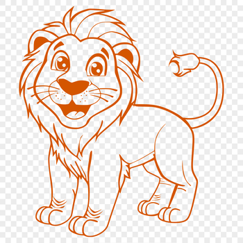 A majestic standing lion with a full body representation, depicted as a classic big cat from the savannah.
