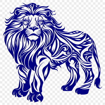 A full-body illustration of an ornate lion standing on its hind legs.