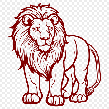 A realistic illustration of a standing lion, showcasing its majestic full body.