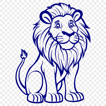 A full-body illustration of a regal lion sitting on its haunches, suitable for various design projects.