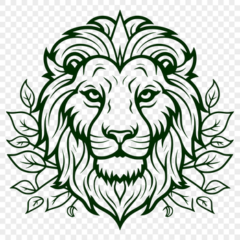 A detailed illustration of a lion's head with intricate features.