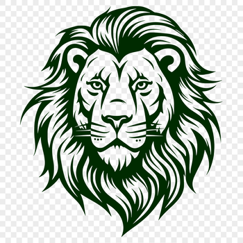 A regal lion's head with a bold mane, depicted as a detailed vector illustration.