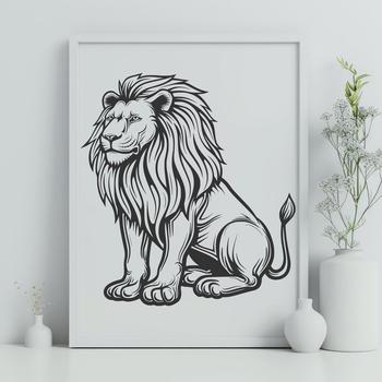 A sitting lion with a full body view, depicted in vector format.