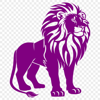 A majestic lion standing upright on all fours, depicted in simple vector lines.