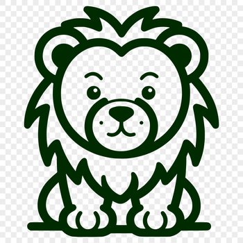 A simple line drawing of a sitting lion with a full body design.
