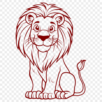 A sitting lion in full body, depicted as a big cat commonly found on the savannah.