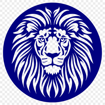 A detailed illustration of a lion's head, featuring sharp facial features and a regal mane.