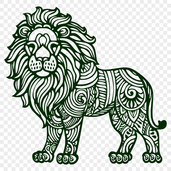 A large, standing lion with ornate fur textures, suitable as vector art for various applications.