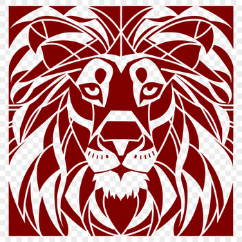 A detailed illustration of a lion's head, featuring a regal big cat with a distinctive mane.