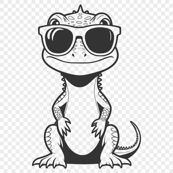 A colorful lizard wearing sunglasses posing on a rock, suitable for clip art and design projects.