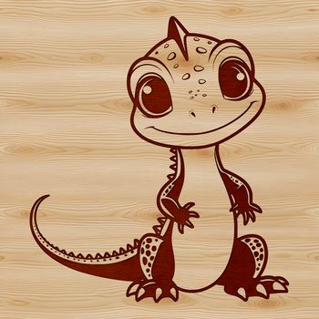 A green scaly reptile with sharp claws and long tail.