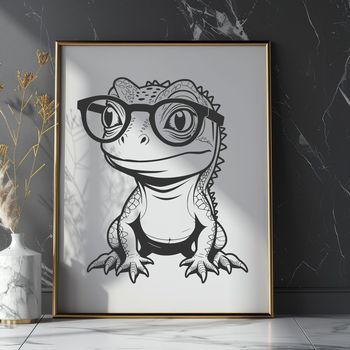 A reptile with long tail and scaly skin wearing a pair of glasses, suitable for vector art projects.