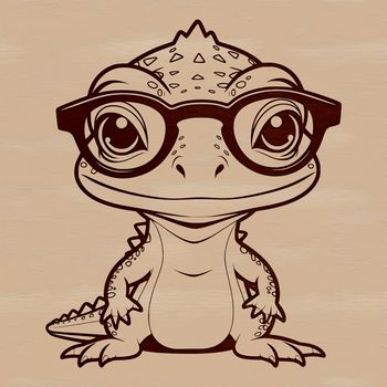 A stylized illustration of a lizard wearing glasses, suitable for vector design and cutting machine applications.