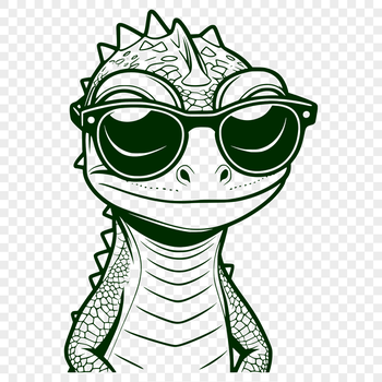 A cartoon lizard wearing trendy sunglasses and posing on a rock.