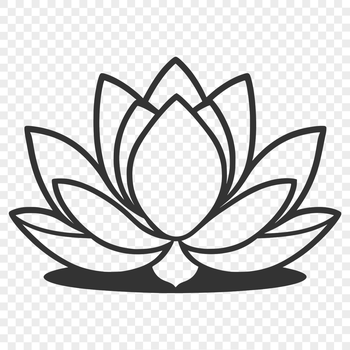 An illustration of the lotus flower, a sacred plant in many Eastern religions, depicted in simple lines and shapes.