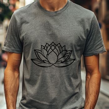 A detailed illustration of the lotus flower with symmetrical petals and center.
