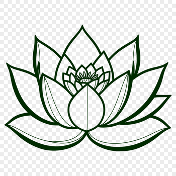 A stylized illustration of a lotus flower, commonly associated with Eastern religions and cultures.
