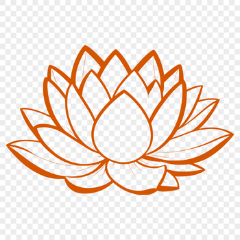 A stylized illustration of a lotus flower with petals unfolding from the center.