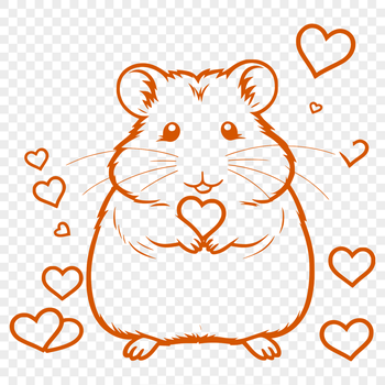 A cute cartoon hamster surrounded by love hearts, suitable as vector art for personal or commercial projects.