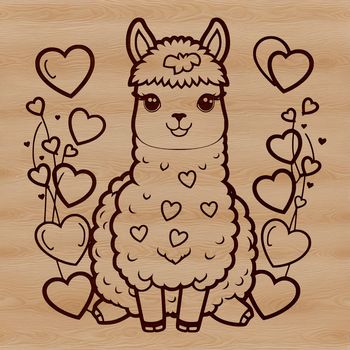 An SVG image of a cute alpaca with love hearts around its neck.