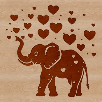 A standing elephant with hearts surrounding its body, a vector illustration.