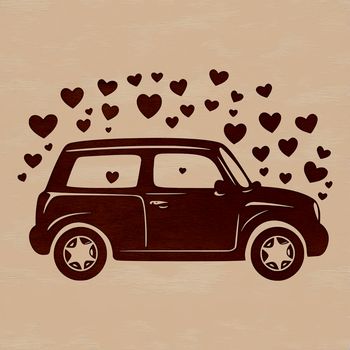 A simple design of a vehicle with love hearts incorporated into the design.