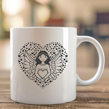 A digital illustration of a serene angel figure with outstretched wings, symbolizing love and protection.