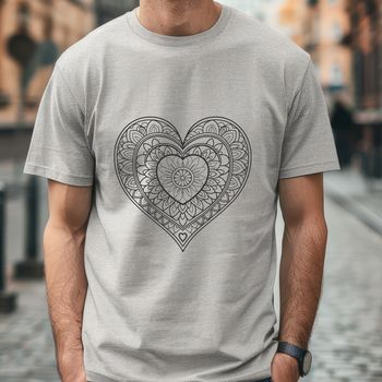 A colorful, intricate mandala design featuring a heart shape in the center.