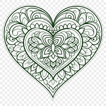 A colorful, intricately designed mandala heart shape with various patterns and symbols.