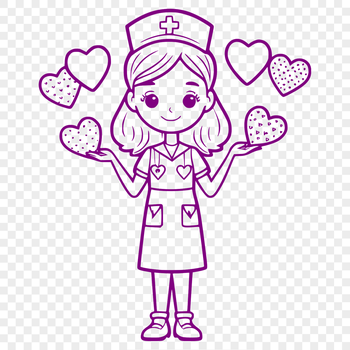 A female nurse icon with heart shapes, suitable for vector graphics and digital designs.