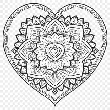 A colorful, intricate mandala design featuring a heart shape, suitable for cutting machines or laser cutters.