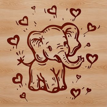An elephant standing proudly with heart symbols surrounding its body, designed as a vector graphic.