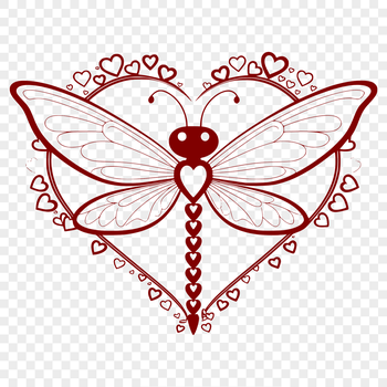 A colorful dragonfly illustration with hearts, suitable for vector art designs.