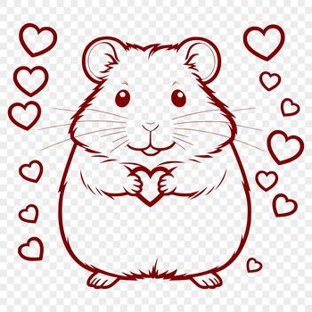 A cartoon hamster with love hearts surrounding its body.