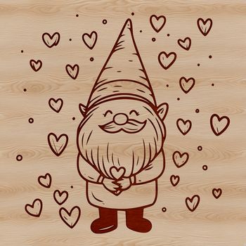 A small mythical creature with love hearts standing on its head or body.