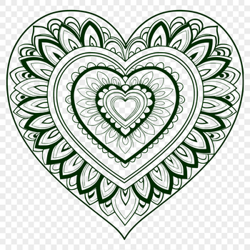 A colorful digital mandala heart design made up of intricate patterns and shapes, suitable for vector graphics projects.