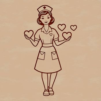 A female nurse figure with love hearts integrated into her design, suitable for use in various digital projects.