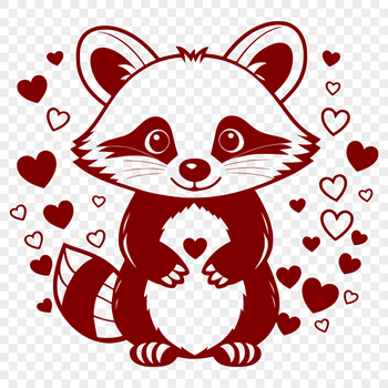 A cartoon raccoon design with heart elements.
