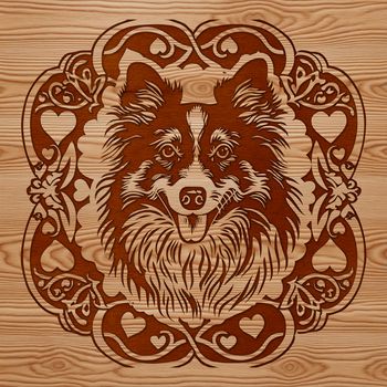 A stylized illustration of a Shetland Sheepdog's head with intricate details, perfect for pet lovers.