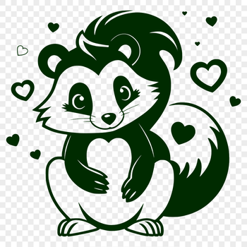 A digital illustration of a skunk, a wild animal featuring red heart symbols around its body.