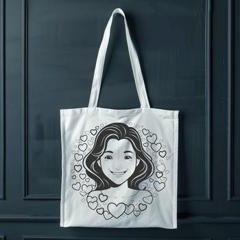 A vector illustration of a woman surrounded by love hearts.