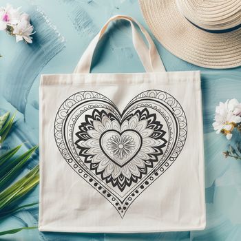 A symmetrical heart design surrounded by intricate patterns and shapes.