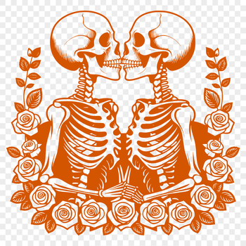 A pair of skeletons holding roses in a romantic pose, created as vector art for Valentine's Day designs.