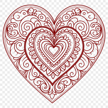 A geometric heart design with intricate patterns and shapes in a mandala style.
