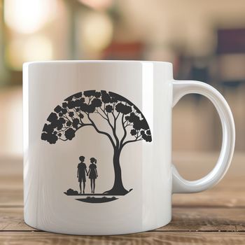 A pair of interconnected trees forming a heart shape, symbolizing love and unity.