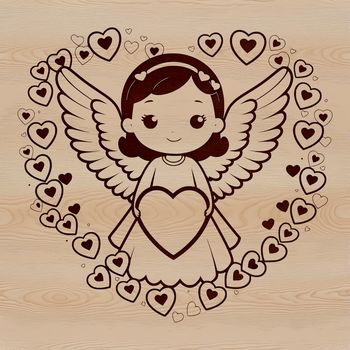 A winged angel figure with a love heart symbol in the center, designed as vector art for digital use.