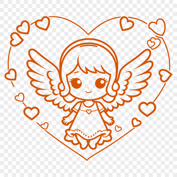 A winged female figure with a gentle expression, representing love and protection.